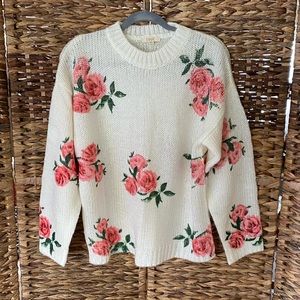 White Rose Flower Print Sweater